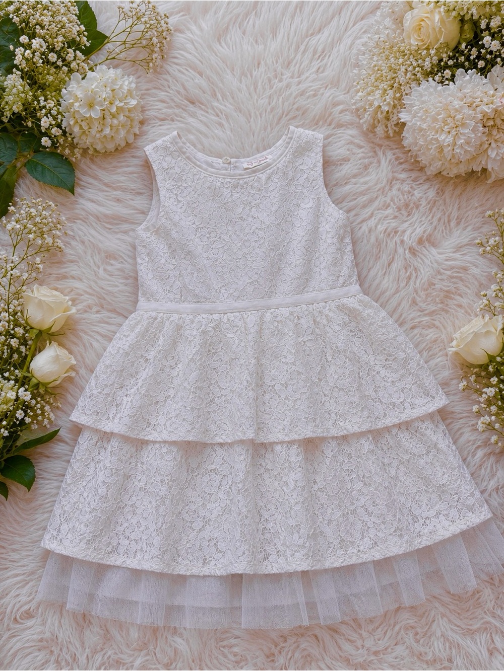 Cat & Jack Cream Lace Tiered Peplum Dress for Girls